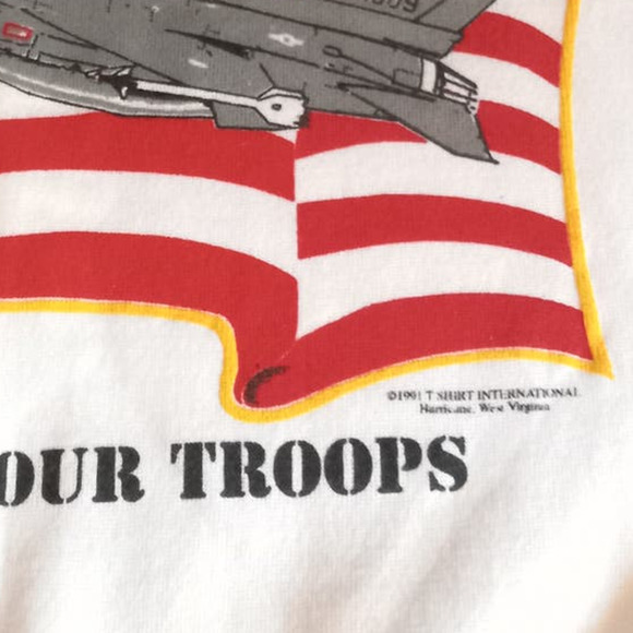 Vintage '91 Desert Storm American Flag Fighter Jet WE LOVE OUR TROOPS Sweatshirt - Picture 6 of 11